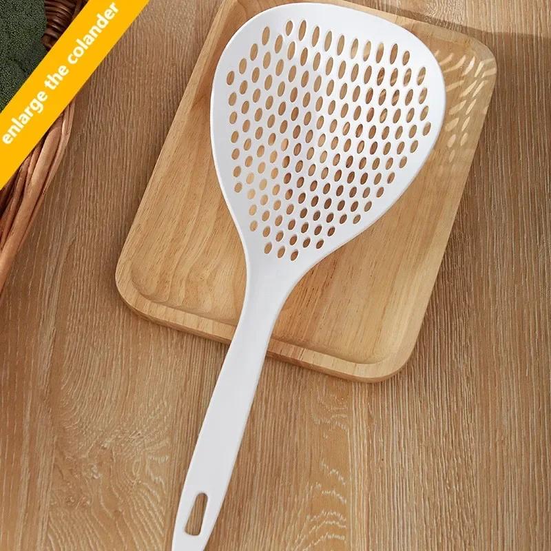 

1pc Kitchen Colander Nylon Long Handle Round Mesh Spoon Noodle Dumpling Anti-scalding Spoon Household Large Colander белый