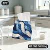 1pc Tissue Box, Elegant Blue White Feathers Serene Grace Pattern, 2D Flat Printing, Many Uses, Can Be Washed, Tissue Organizer, for Home, 2D Flat