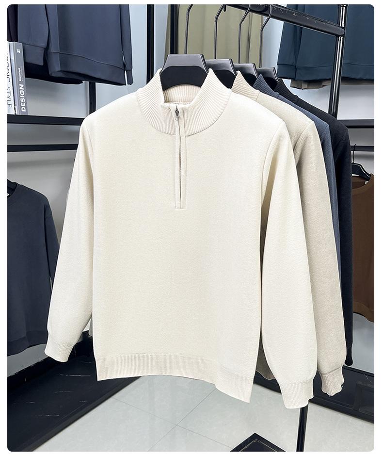 Men's Winter Plus Velvet Half-Zip Stand Collar Hoodie - Thick, Solid, Versatile, Fashionable, Warm Top
