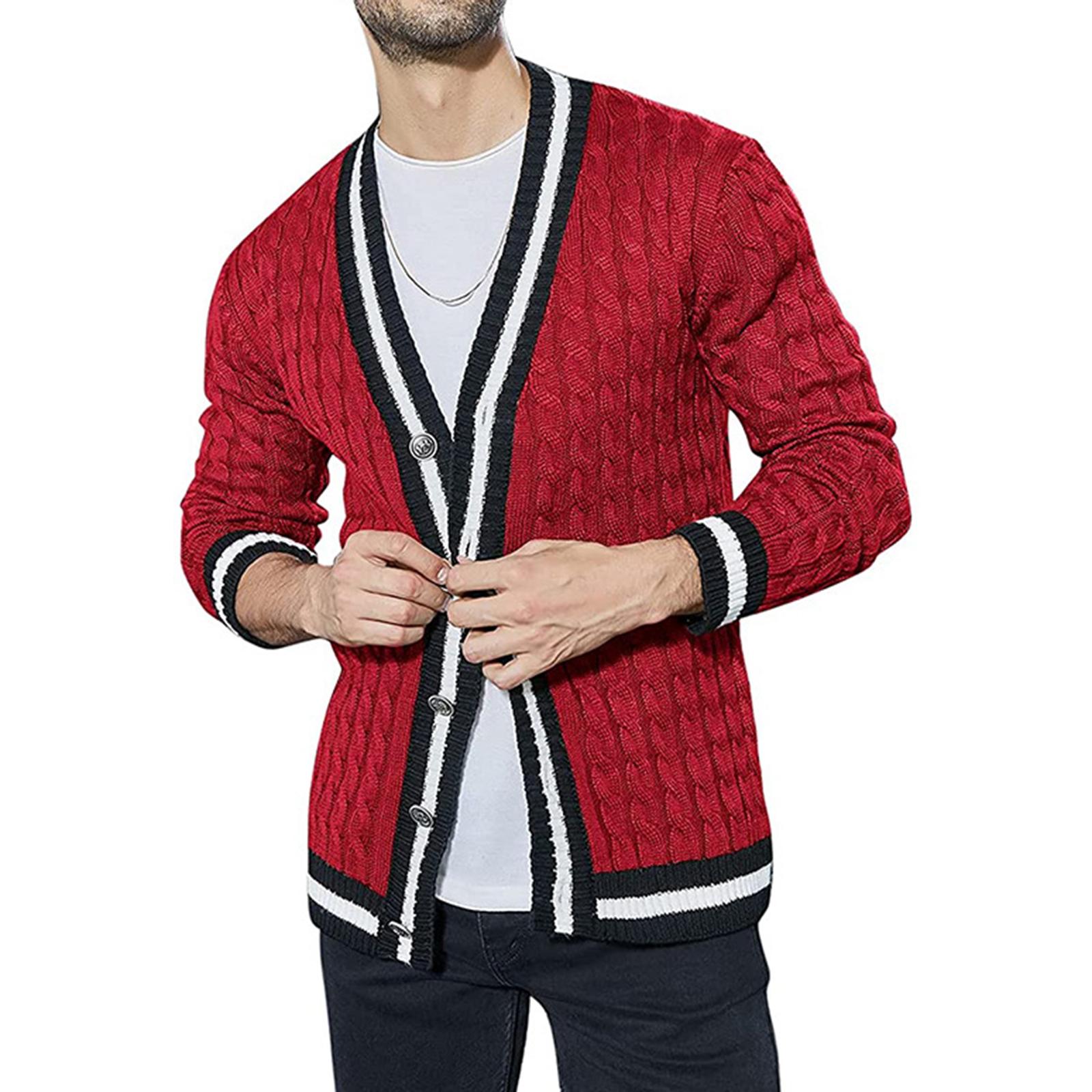 

Мужской Тренд Повседневный Свободный С добавлением флиса Верхняя одежда Кардиган Вязаный Свитер Пальто XL красный