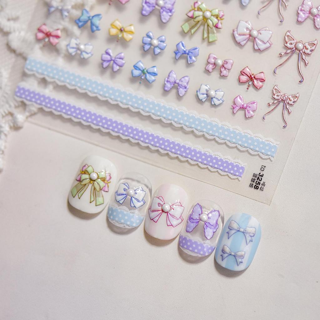 Tomoni Sweet Girl Crystal Nail Stickers - Healing Bow Nail Decorations