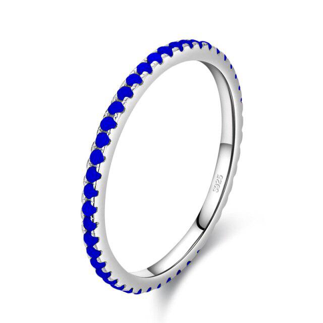 New Trendy Rainbow Simulated Diamond Stackable 925 Sterling Silver Eternity Ring for Women Wedding Finger Band Gift Z30