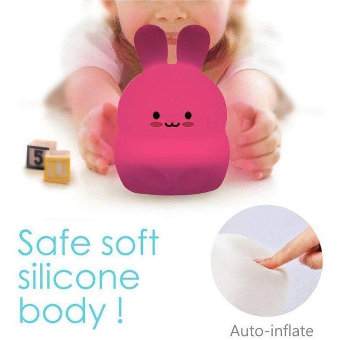 Veilleuse Enfant Lapin Lampe Silicone LED – Rechargeable USB et Télécommande