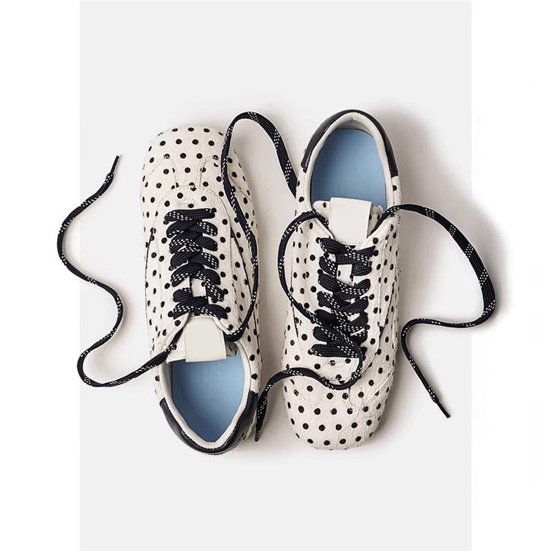 

Молочные туфли-балетки в горошек, женские весенне-летние новые ретро универсальные на плоской подошве 36