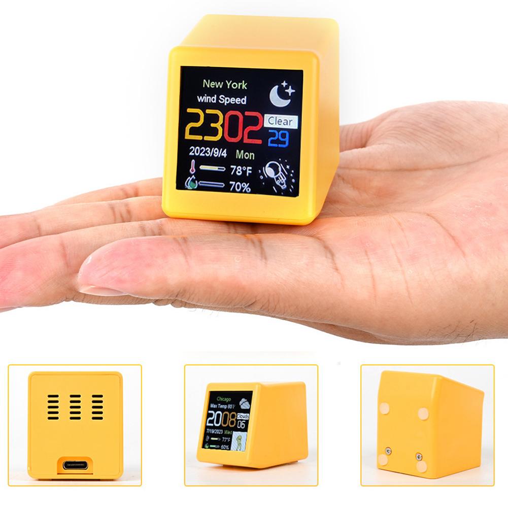 Mini Smart WIFI Weather Station Clock with Digital Screen DIY GIF Animations Desktop Mini Clock for Game Room Decoration