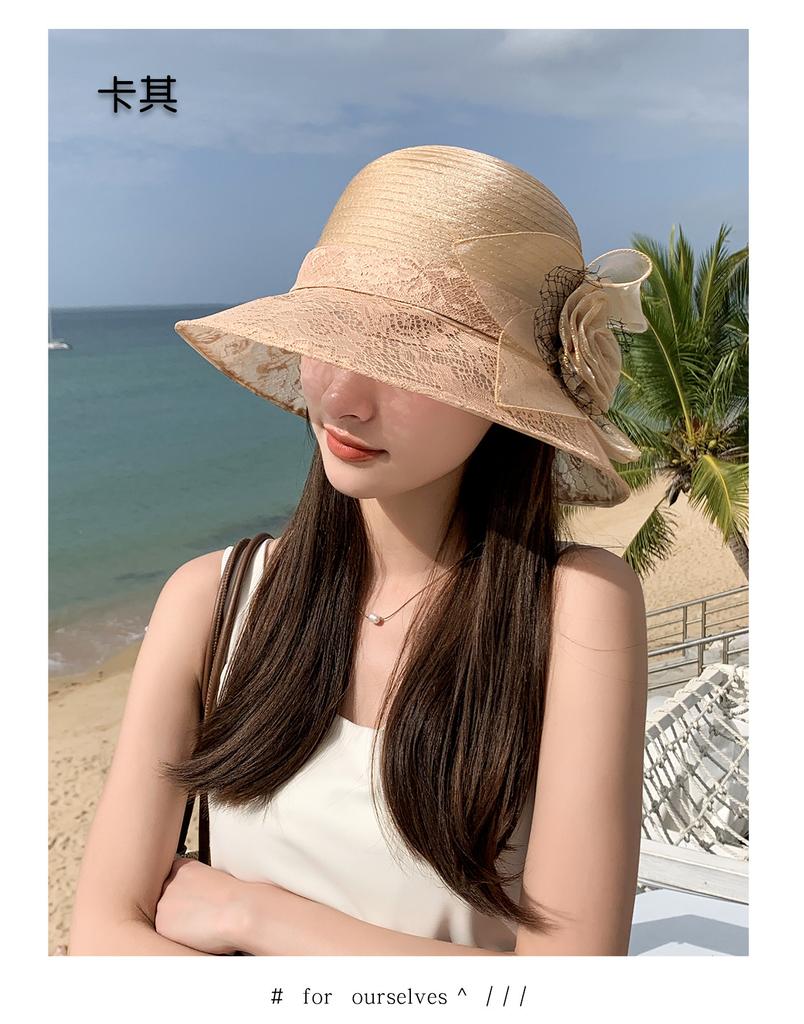 Elegant Women's Lace Sun Hat with Mesh Bowler - Lightweight, Non-Stretch, Fashionable Brimmed Cap for Outdoor & Banquet Wear