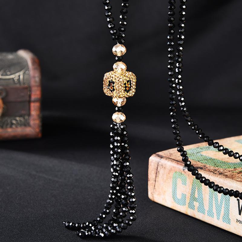 Crystal Sweater Chain Long Versatile Simple Fashion High-End Clothing Accessories Necklace Female Same Style K5