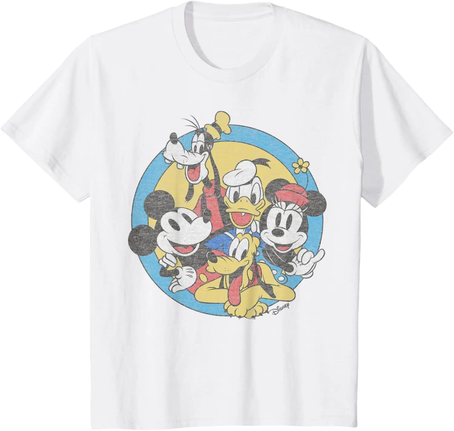 Hot Fashion Casual Disney Mickey and Friends Retro Group Shot T-Shirt S-4XL Summer M
