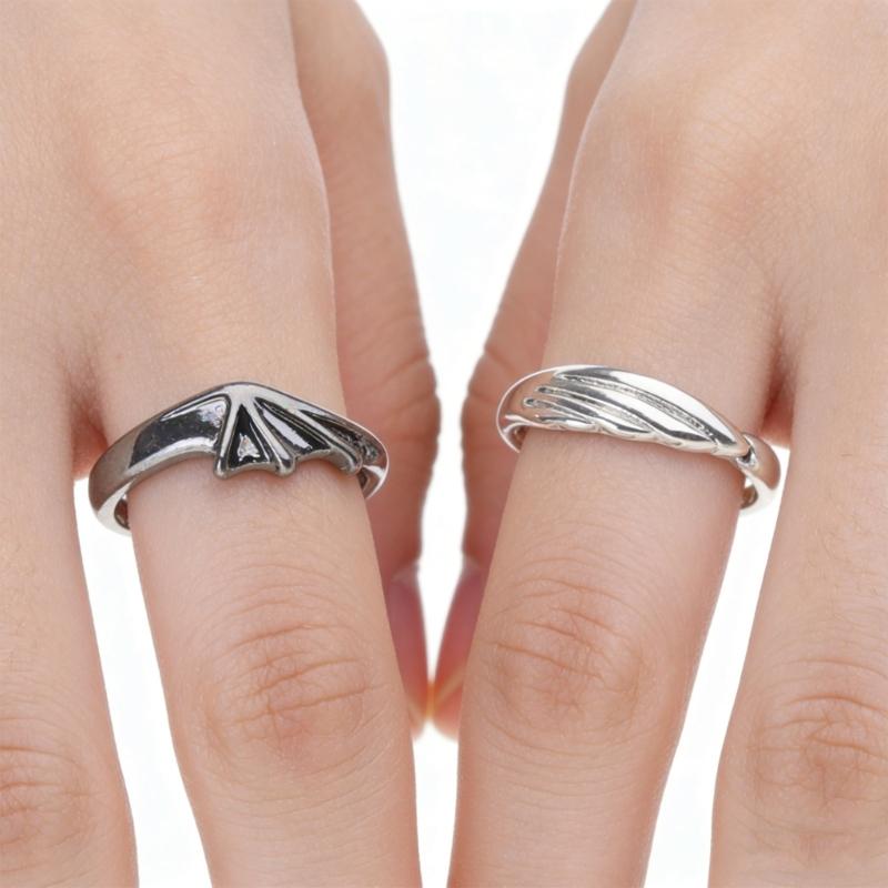 2Pieces Angel & Devil Couples Matching Ring Set Simplicity Adjustable for Women Men Engagement Marry Anniversary Lover