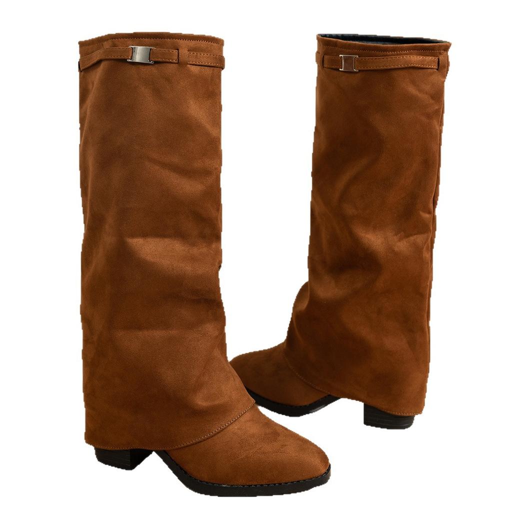Große Größe spitze europäische und amerikanische Stil hohe Hosenstiefel Herbst 2025 Wildleder dicker Absatz Schaft Mittelhohe Stiefel Damen