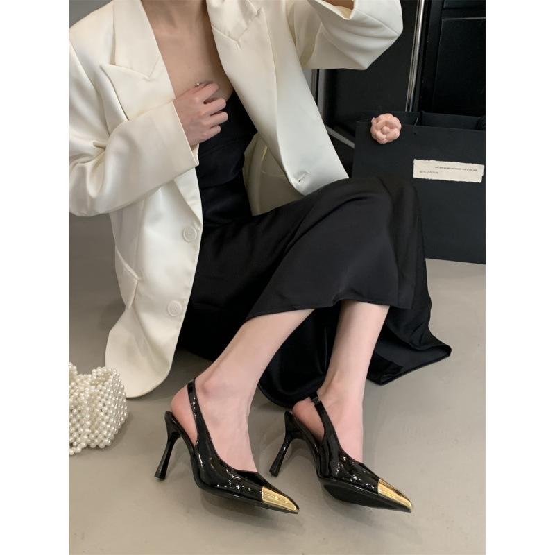 Niche high-heeled silver bag head empty sandals fairy shoes 2025 new spring temperament French pointed single shoes