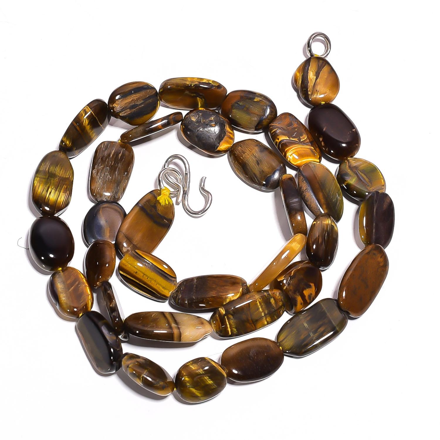 

Натуральный камень Тигровый глаз Овальные гладкие бусины Ожерелье 17 UB-3541 UB-3541