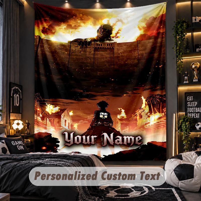 Personalized Wall Tapestry,Attack on Titan Custom Printed Name, Fabric Wall Art For Indoor Room Backdrop