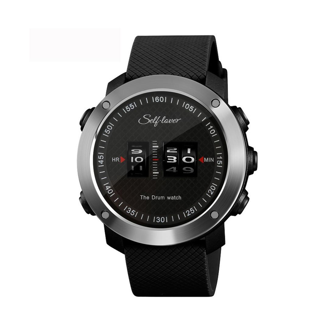 

(SU)Мужские часы с барабанной дробью потрясающие уникальные часы с резиновым ремешком