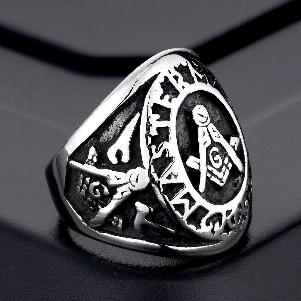 Silver Gold Color Tone Men's Masonic Compass Square Free Mason Ring High Polished Stainless Steel Male Ring Party Cool Jewelry