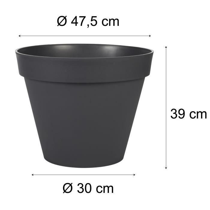 EDA Round Flower Pot TOSCANE - 43 L - Ø 47.5 X H.40 Cm - Anthracite Grey - Indoor/Outdoor
