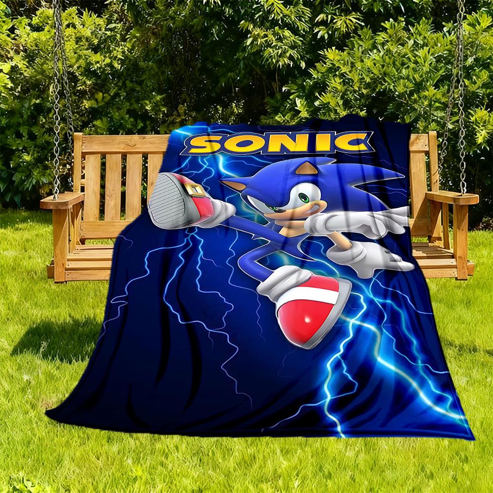 1PC Sonic Speed Outdoor Flannel Throw Blanket HD Printed Lightweight Soft Warm All Season Blanket for Sofa, Bed, Travel