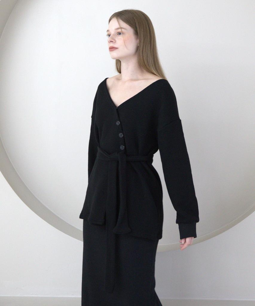 Cattline Off-Shoulder Wrap Strap Cardigan (Black)