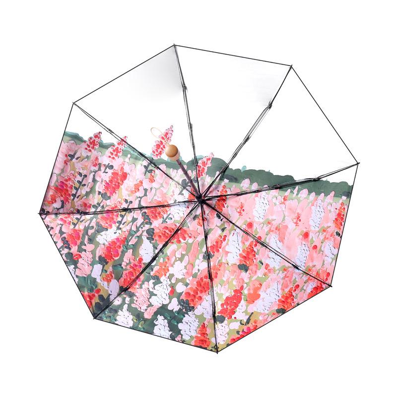 Women's UV-Protection Foldable Sun Umbrella - Compact, Portable, Manual, for Rain or Shine with Black Glue Coating.