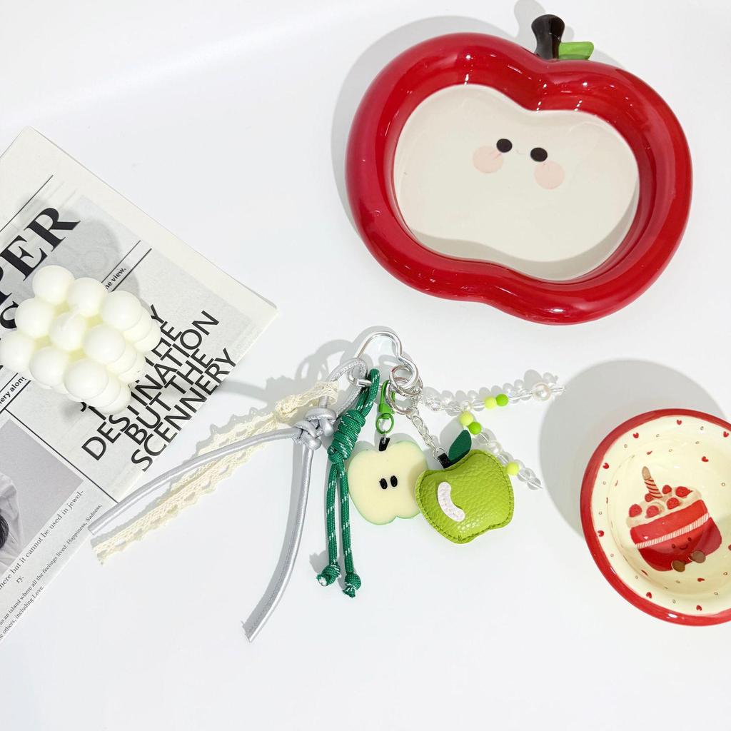 Miu Style Bag Charm: Apple Pendant Keychain & Multifunctional Lanyard Accessories for Couples