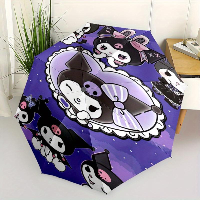 

Heart Shaped Kuromi Sanrio Durable Cartoon Folding Cartoon Umbrella, Portable 3-Fold Compact Umbrella for Men and Women, Suitable for Travel or Daily
