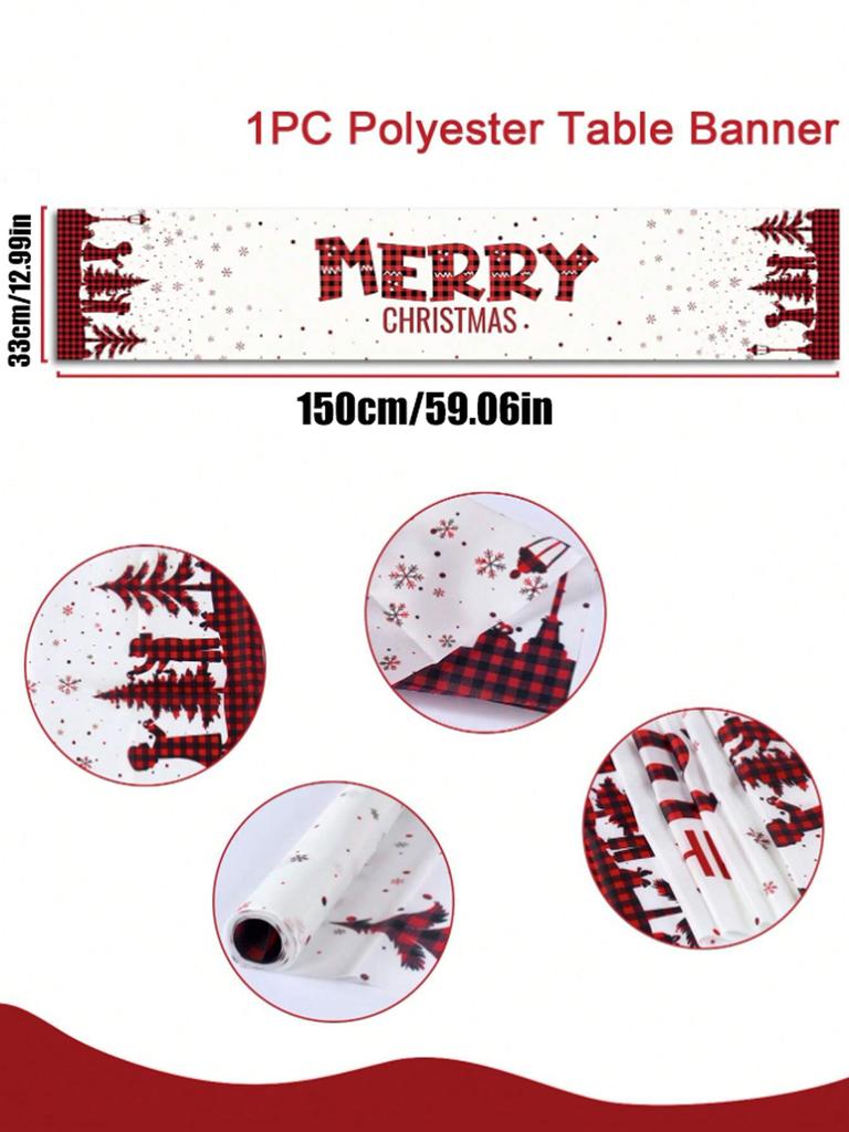 Christmas Table Runner, "Merry Christmas"Buffalo Plaid & Snowflake Print, Festive Table Decor for Xmas Dinner Party & Home Decor