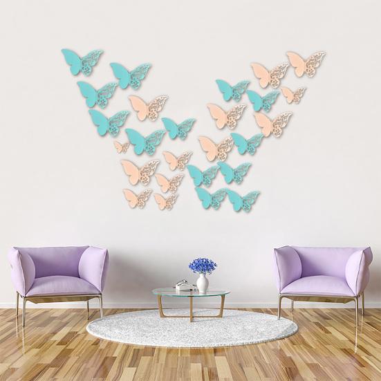 36Pcs 3D Butterfly Wall Decoration Hollow Wing Paper Butterflies Shape Sticker Home Office Living Room Bedroom Wall Ornament