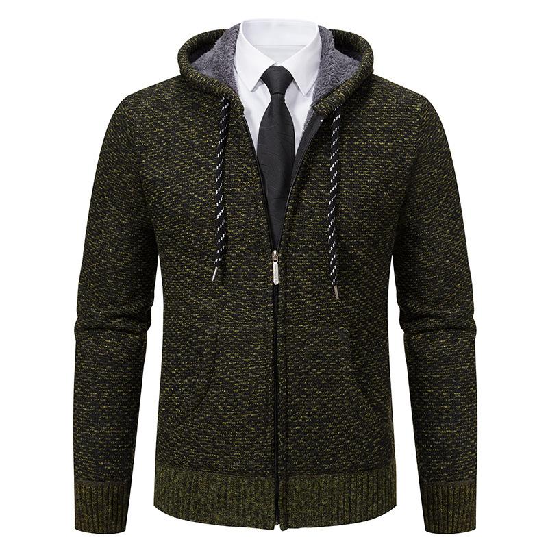 Men S Hooded Cardigan Sweater Thick Knit Outerwear For Winter