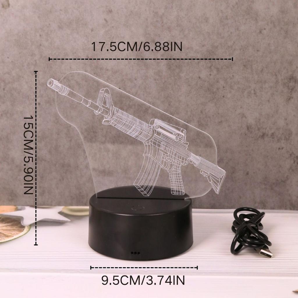Creative Gun Colorful Touch 3D Night Light, Bedroom Game Room Desktop Decorative Light and Gift Light.