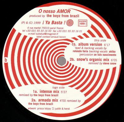 12inch Record BOYZ FROM BRAZIL - O Nosso Amor YAB004 ?Ya Basta! 1999 France Dance & Electronica Used
