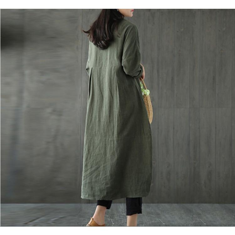 Übergröße Frühling Ethnisch Stil Raglanärmel Baumwolle Leinen Kleid Locker Schlank Eleganter Stil Bequem Leicht Hohe Wiedererkennung