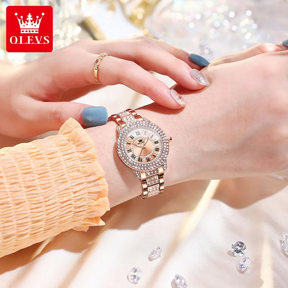 OLEVS Women's Watches Fashion Original Quartz Wrist Watch for Ladies Roman Dial Dazzling Diamond Waterproof Luminous Luxury New