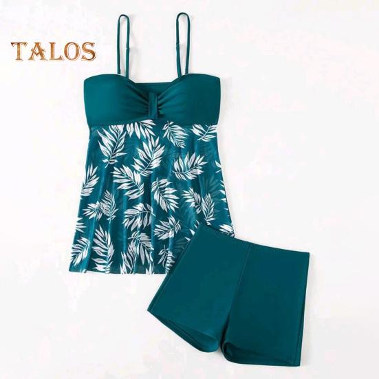 Conjunto de 2 piezas de tankini con tirantes ajustables, relleno, aros, bandeau, calzoncillos tipo bóxer, diseño de empalme de malla, ropa de baño para playa