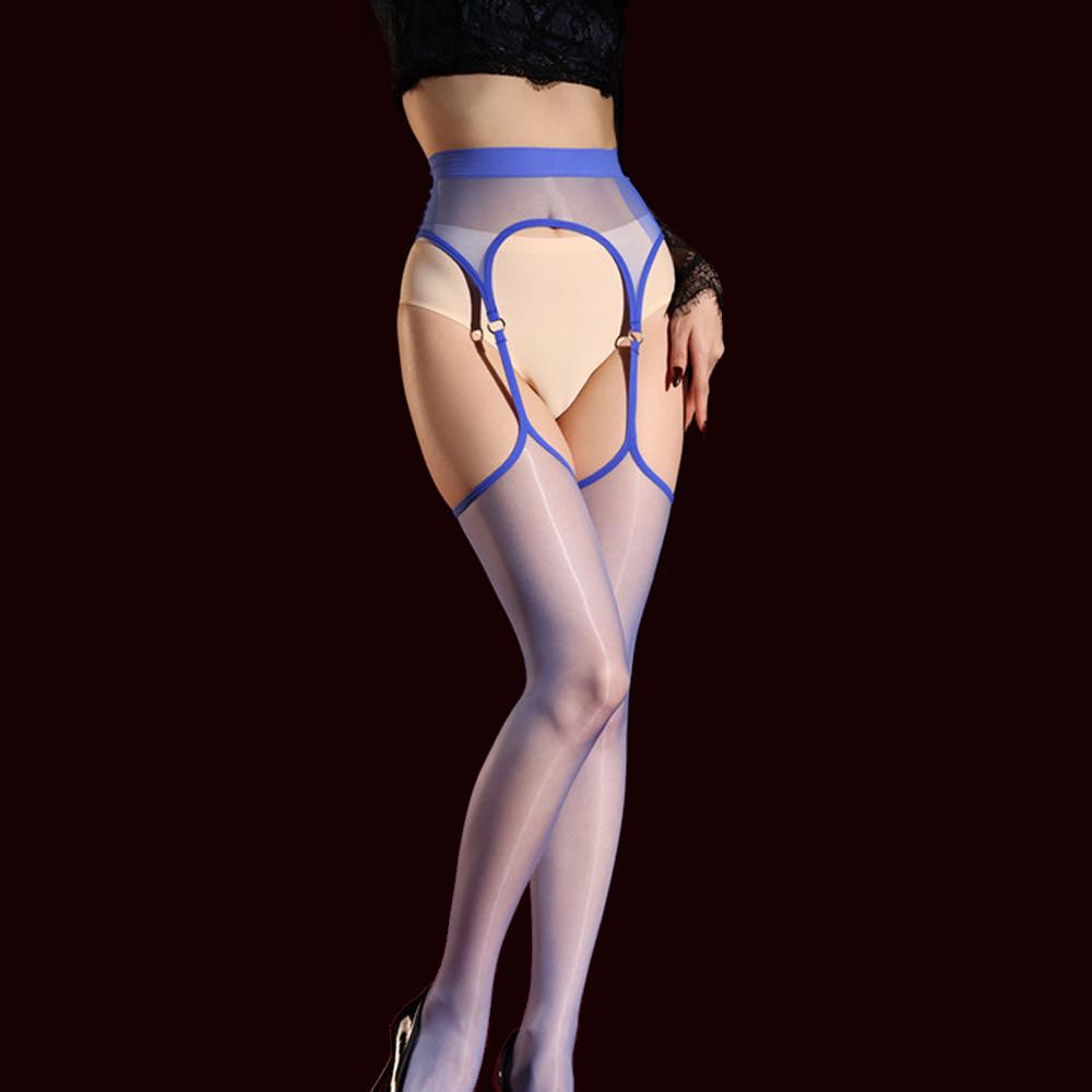 Women 1D Dot Thin Hollow Out Pantyhose Oil Glossy Shiny Open Crotch Elastic Stockings Sheer See Through Maid Dance Stockings