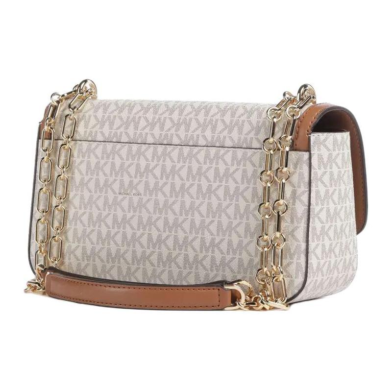 Michael Kors Classic Logo All-over Gold Metal Accessories Coated Canvas Shoulder Bag Women's Ivory