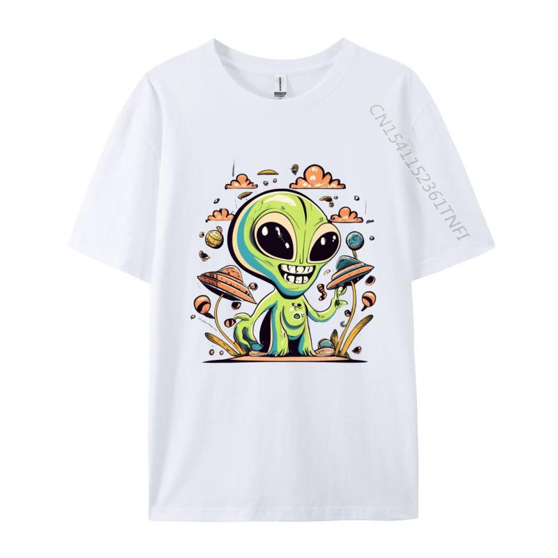 Alien Tshirt Outer Space Spacecraft Tshirt Soft Cotton Top Tees Streetwear 2024 T Shirt S