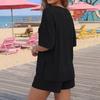 Women Casual Loose Fit V Neck Short Sleeve Top with Drawstring Waist Shorts Set Lightweight Soft Fabric Comfortable Fit