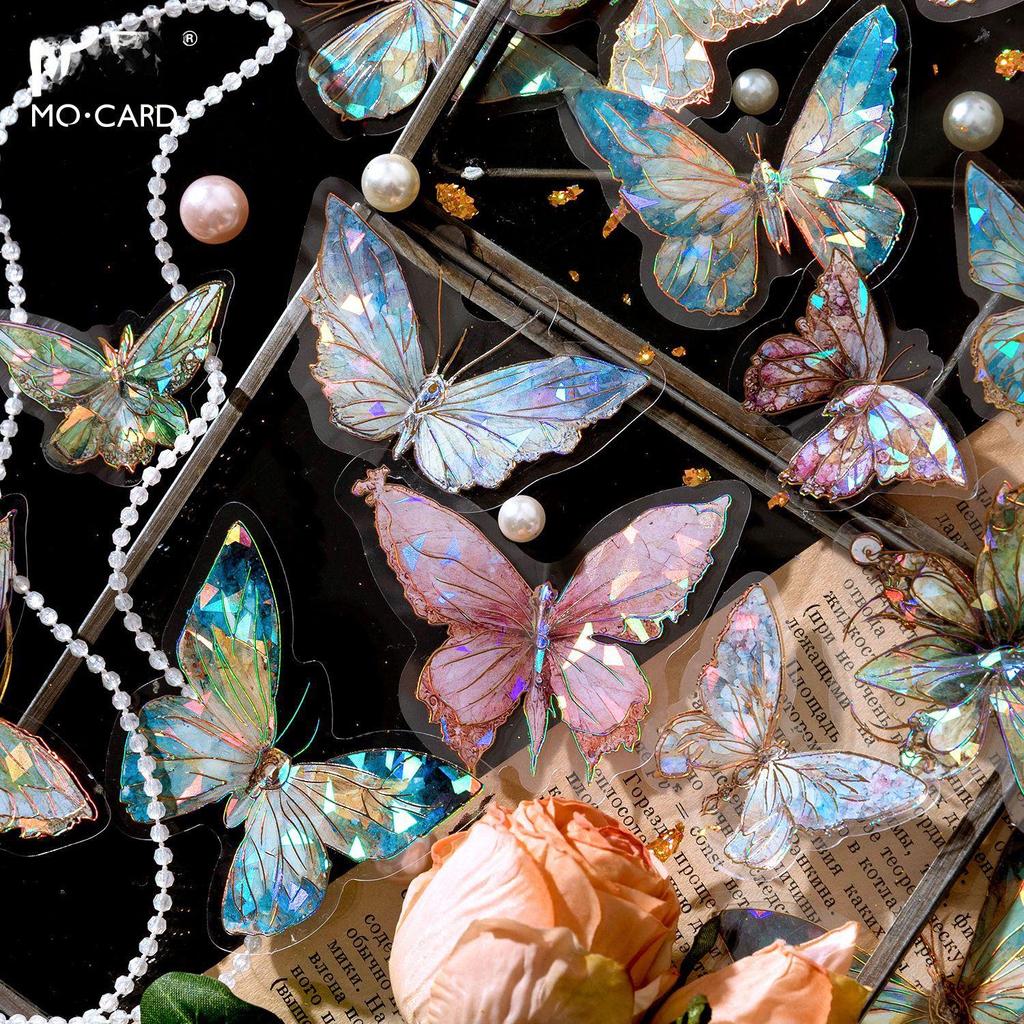 Momo PET Sticker Pack: Unbounded Butterfly Series - 3D Ice Crystal Laser Gold Butterfly Stickers
