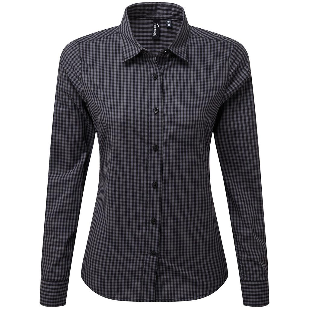 Premier Womens/Ladies Maxton Gingham Long-Sleeved Shirt