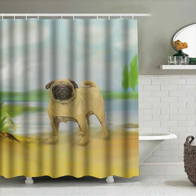 New Arrival Bathroom Decor Soft Luxurious Shower Curtain With Dog Print Waterproof Fabric For Bathrooms Home Decoration
