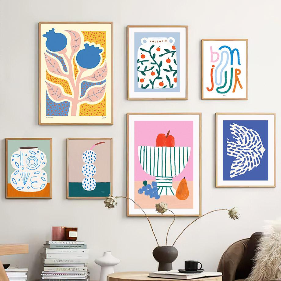 Μινιμαλιστικό Βάζο Λουλουδιών Μπολ Φρούτων Πουλί Αφηρημένο Μποέμ Αφίσες Και Εκτυπώσεις Τέχνη Τοίχου Ζωγραφική σε Καμβά Εικόνες για Διακόσμηση Σαλονιού