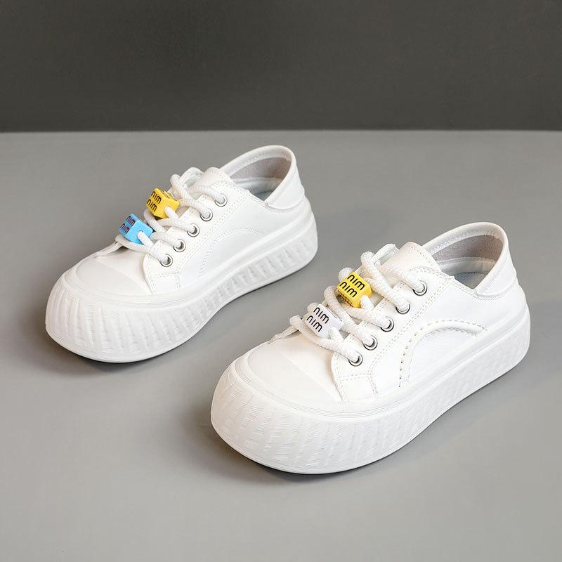

Мода 2025 Весна Новые Женские Повседневные Туфли на Плоской Подошве Корейская Версия Студенческие Туфли на Платформе Удобные Дышащие Кроссовки для Женщин 40 белый
