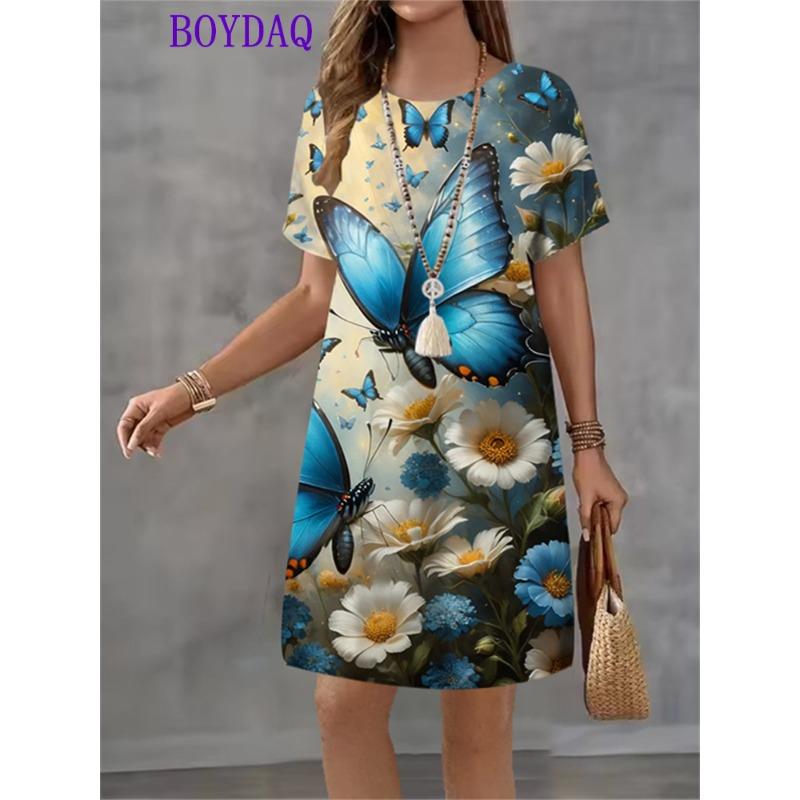 Vestito da Donna Stampa Farfalla Manica Corta Scollo a O Vestiti Moda Casual Harajuku Estate Autunno 2025 Abbigliamento da Festa Donna