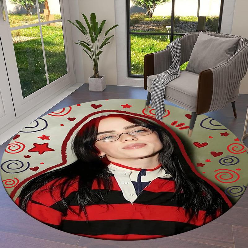Billie Eilish Round Area Rug,Carpet Rug for Living Room Bedroom Sofa Playroom Decor,Non-slip Floor Mat