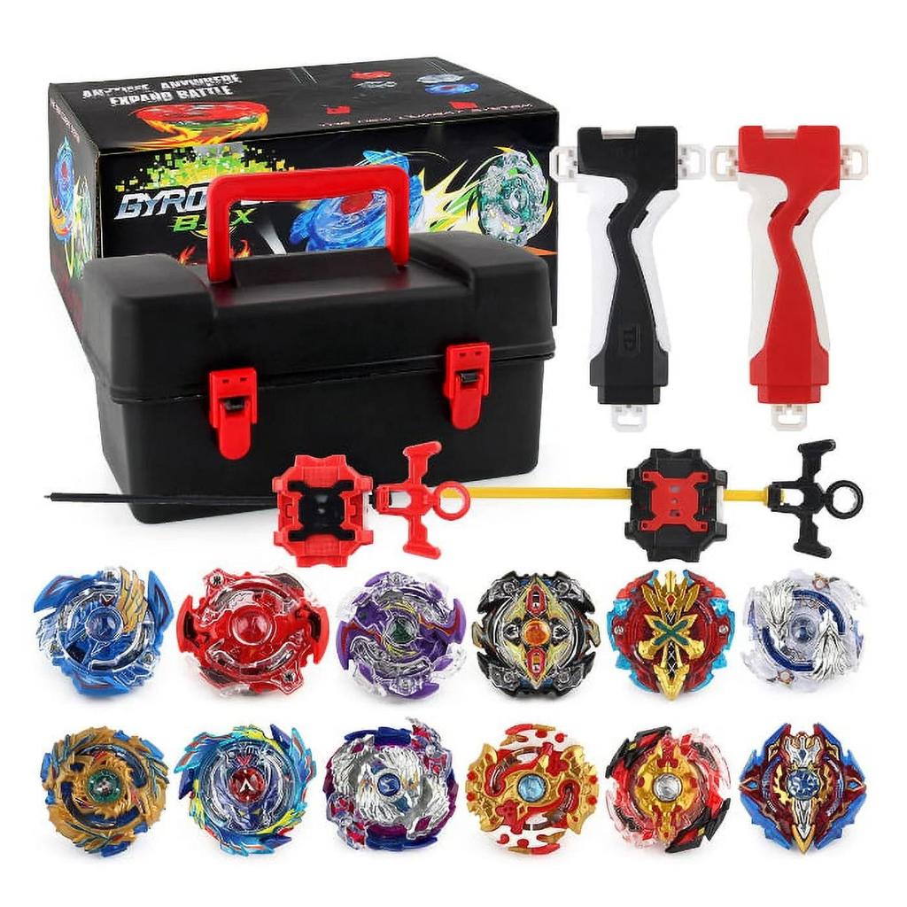 Burst Battling Gyro Toys, 12 Spinning Tops & 2 Launchers, Combat Game with Portable Storage Bag