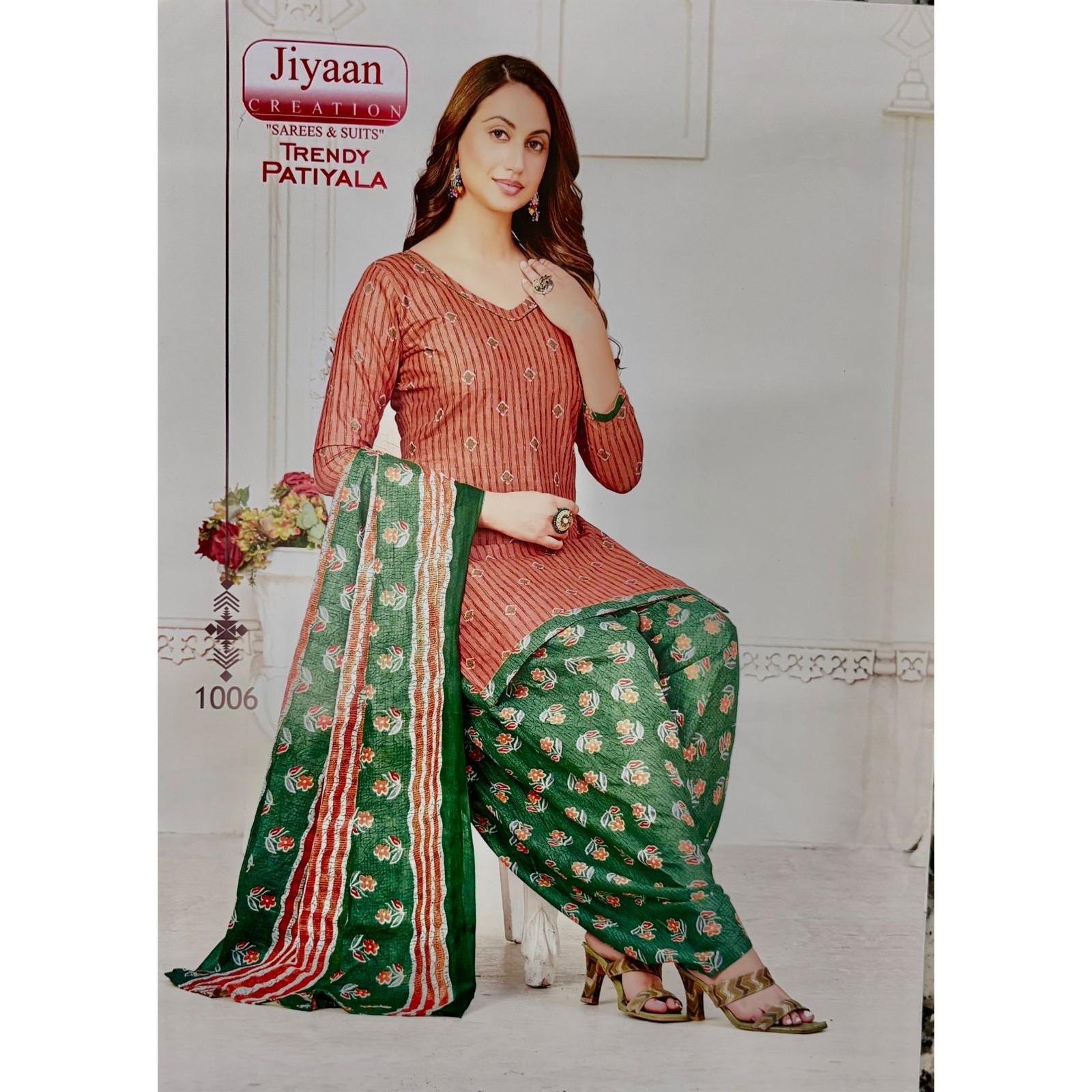 Unstitched Cotton Printed Patiala Suit Indian Panjabi Ethnic Salwar Kameez Dress Unstitched