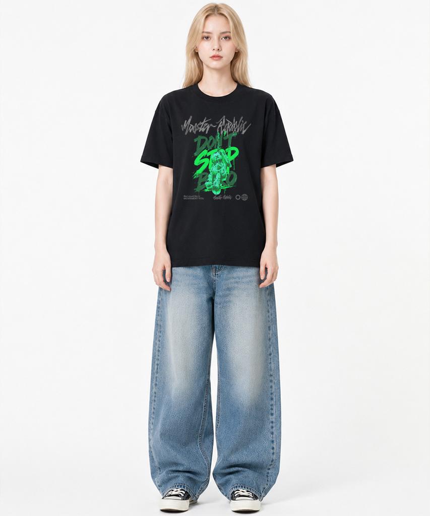 MONSTER REPUBLIC Rabbit Don'T Stop Bro Green T-Shirt Black_9176