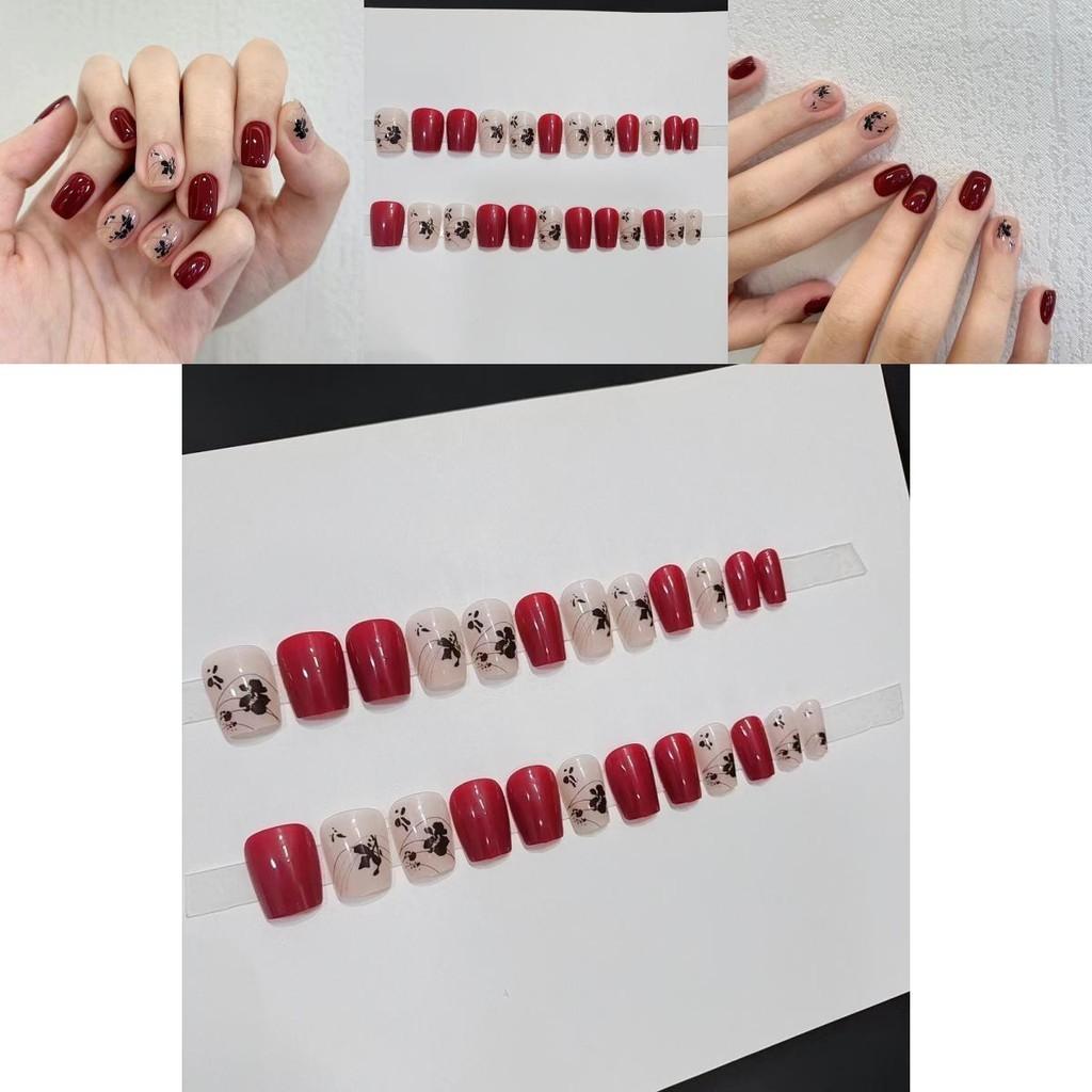 B661-1 Chinese Style Ink Short Stairs New Year Red Gradient Nail Stickers