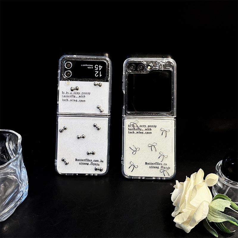 Ins Style High-end Phone Case for Samsung Zflip6 Foldable Screen Flip Zflod5 Glitter Bow W24