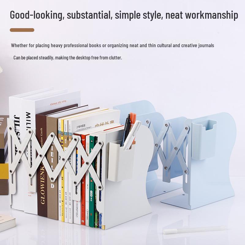 Magnetic Retractable Book Stand with Pen Holder - Desktop Bookcase Divider and Folding Fixer.